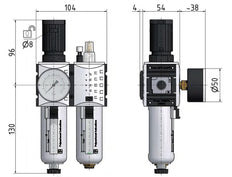 FRL 2-Part G3/8'' 1750 l/min 0.5-8.0bar/7-116psi Semi-Auto Metal Futura 1