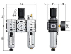 FRL 3-Part G3/8'' 1750 l/min 0.1-1.0bar/1-14psi Semi-Auto Polycarbonate Futura 1