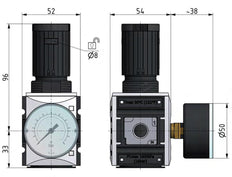 Precision Pressure Regulator G1/4'' 2000 l/min 0.1-1.0bar/1-14psi PA Safety Futura 1