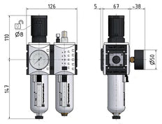 FRL 2-Part G3/8'' 3500 l/min 0.2-4.0bar/3-58psi Semi-Auto Metal Futura 2