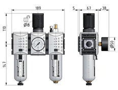 FRL 3-Part G1/2'' 3500 l/min 0.5-8.0bar/7-116psi Auto Metal Futura 2