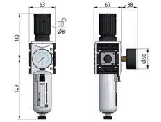 Filter-Regulator G1/2'' 5200 l/min 0.5-10.0bar/7-145psi Semi-Auto Metal Futura 2