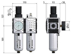 FRL 2-Teilig G3/4'' 12000l/min 0.5-8.0bar/7-116psi Auto Polycarbonat Futura 4