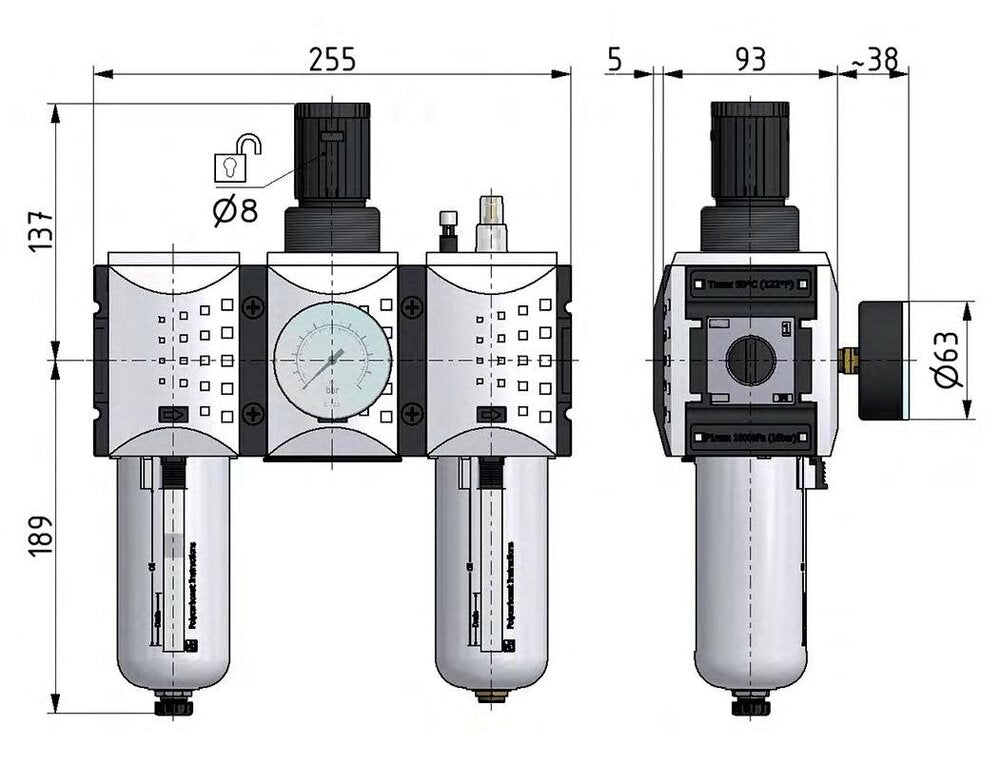 FRL 3-Part G3/4'' 12000 l/min 0.2-4.0bar/3-58psi Auto Polycarbonate Futura 4