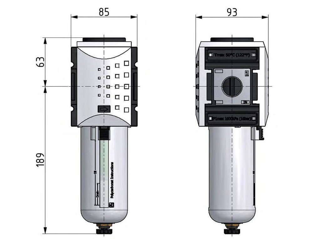 Microfilter 0.01microns G3/4'' 1500l/min Semi-Auto Metall Futura 4