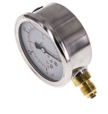 -1..0 Bar (-15..0 psi) Glyzerin-Manometer Unten Edelstahl/Messing 63 mm Klasse 1.6