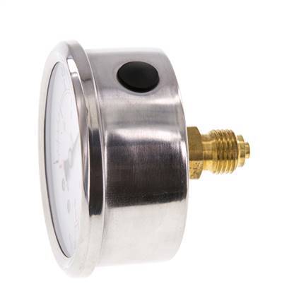 -1..0.6 Bar (-15..9 psi) Glyzerin-Manometer Rückseite Edelstahl/Messing 63 mm Klasse 1.6