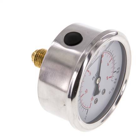 -1..0.6 Bar (-15..9 psi) Glyzerin-Manometer Rückseite Edelstahl/Messing 63 mm Klasse 1.6