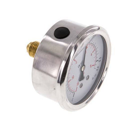 -1..0.6 Bar (-15..9 psi) Glyzerin-Manometer Rückseite Edelstahl/Messing 63 mm Klasse 1.6