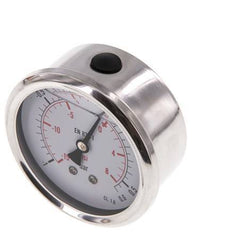 -1..0.6 Bar (-15..9 psi) Glyzerin-Manometer Rückseite Edelstahl/Messing 63 mm Klasse 1.6