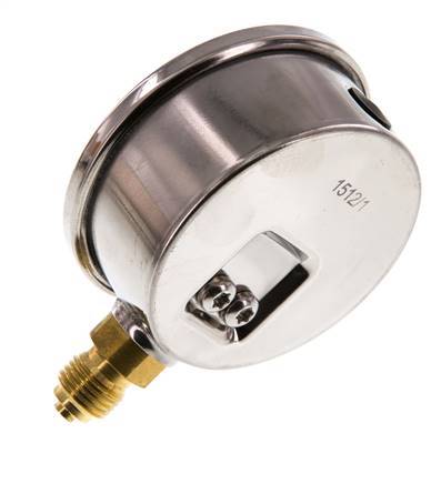 -1..0.6 Bar (-15..9 psi) Glyzerin-Manometer Unten Edelstahl/Messing 63 mm Klasse 1.6