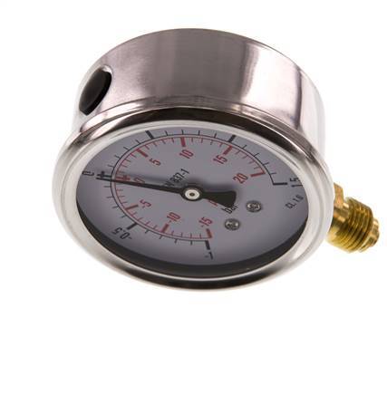 -1..1.5 Bar (-15..22 psi) Glyzerin-Manometer Unten Edelstahl/Messing 63 mm Klasse 1.6