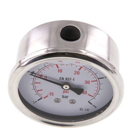 -1..3 Bar (-15..44 psi) Glycerin Pressure Gauge Rear Stainless steel/Brass 63 mm Class 1.6