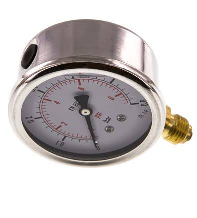 0..0.6 Bar (0..9 psi) Glyzerin-Manometer unten Edelstahl/Messing 63 mm Klasse 1.6
