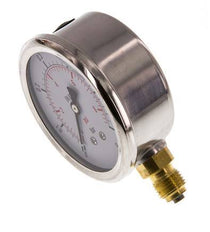 0..0.6 Bar (0..9 psi) Glyzerin-Manometer unten Edelstahl/Messing 63 mm Klasse 1.6