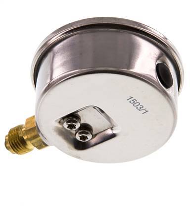 0..0.6 Bar (0..9 psi) Glyzerin-Manometer unten Edelstahl/Messing 63 mm Klasse 1.6