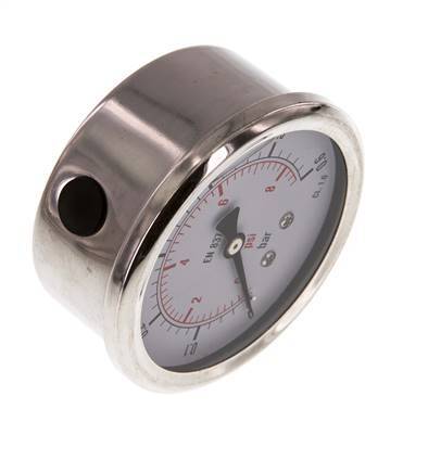 0..0.6 Bar (0..9 psi) Glyzerin-Manometer unten Edelstahl/Messing 63 mm Klasse 1.6