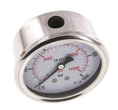 0..1000 Bar (0..14504 psi) Glyzerin-Manometer Rückseite Edelstahl/Messing 63 mm Klasse 1.6