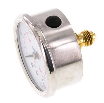 0..100 Bar (0..1450 psi) Glycerin Pressure Gauge Rear Stainless steel/Brass 63 mm Class 1.6