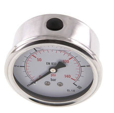 0..10 Bar (0..145 psi) Glyzerin-Manometer Rückseite Edelstahl/Messing 63 mm Klasse 1.6
