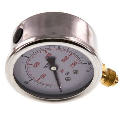 0..160 Bar (0..2321 psi) Glyzerin-Manometer Unten Edelstahl/Messing 63 mm Klasse 1.6