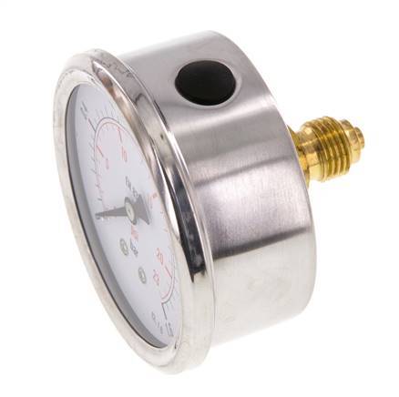0..1.6 Bar (0..23 psi) Glycerin Pressure Gauge Rear Stainless steel/Brass 63 mm Class 1.6