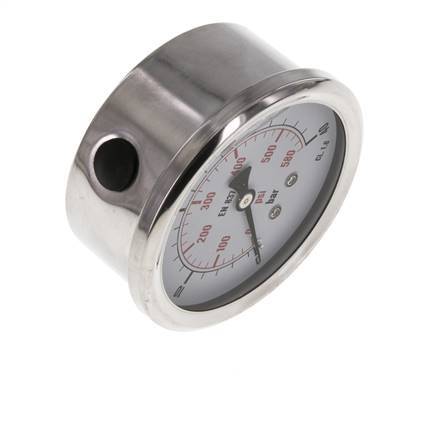 0..40 Bar (0..580 psi) Glyzerin-Manometer Unten Edelstahl/Messing 63 mm Klasse 1.6