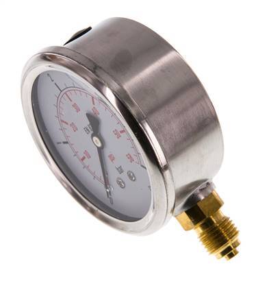 0..4 Bar (0..58 psi) Glyzerin-Manometer Unten Edelstahl/Messing 63 mm Klasse 1.6