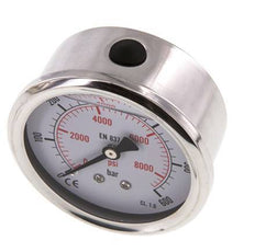 0..600 Bar (0..8702 psi) Glyzerin-Manometer Rückseite Edelstahl/Messing 63 mm Klasse 1.6