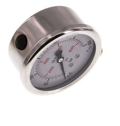 0..600 Bar (0..8702 psi) Glyzerin-Manometer Unten Edelstahl/Messing 63 mm Klasse 1.6