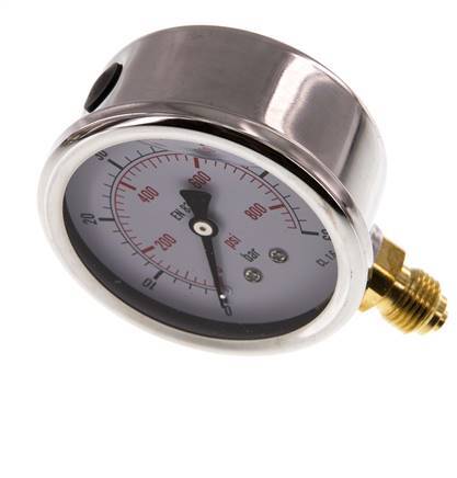0..60 Bar (0..870 psi) Glyzerin-Manometer Unten Edelstahl/Messing 63 mm Klasse 1.6