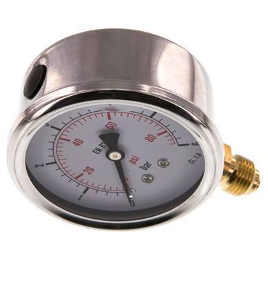 0..6 Bar (0..87 psi) Glyzerin-Manometer Unten Edelstahl/Messing 63 mm Klasse 1.6