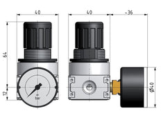 Druckregler G1/8'' 600l/min 0,5-10,0bar/7-145psi 40 mm Manometer Multifix 0