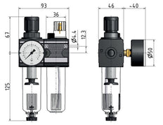 FRL 2-Part G1/4'' 1200 l/min 0.2-6.0bar/3-87psi Semi-Auto Polycarbonate Multifix 1