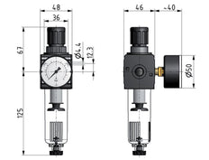 Filter-Regulator G3/8'' 1600 l/min 0.2-6.0bar/3-87psi Auto Metal Multifix 1