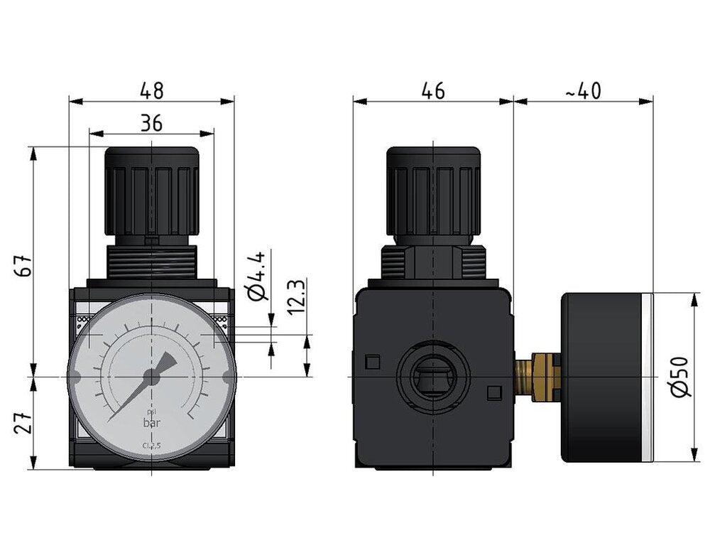 Druckregler G1/4'' 2100l/min 0.5-16.0bar/7-232psi Zink-Druckgusszylinder Verriegelung Multifix 1