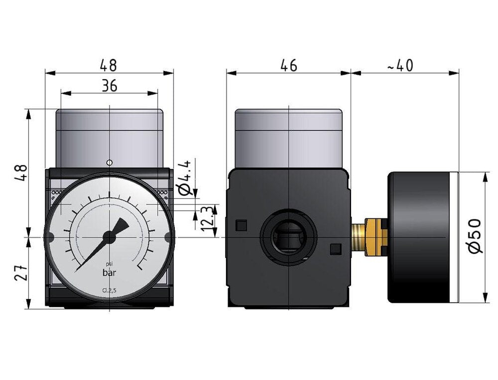Druckregler G1/4'' 2100l/min 0,5-16,0bar/7-232psi Multifix 1