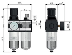 FRL 2-Part G1/2'' 5800 l/min 0.1-3.0bar/1-44psi Auto (Closed Without Pressure) Polycarbonate Multifix 2