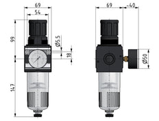 Filter-Regulator G1/2'' 6700 l/min 0.5-16.0bar/7-232psi Semi-Auto Metal Multifix 2