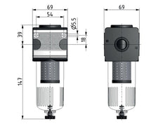 Vorfilter 0.3microns G1/2'' 500l/min Auto Polycarbonat Multifix 2