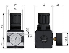Pressure Regulator G1/2'' 8700 l/min 0.5-10.0bar/7-145psi Zinc Die-Cast Safety Multifix 2