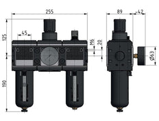 FRL 3-Teilig G3/4'' 12000l/min 0.5-10.0bar/7-145psi Semi-Auto Polycarbonat Multifix 4