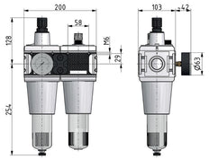 FRL 2-Part G1'' 13500 l/min 0.2-6.0bar/3-87psi Auto Metal Multifix 5