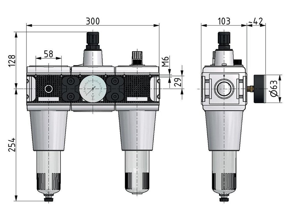 FRL 3-Part G3/4'' 13500 l/min 0.2-6.0bar/3-87psi Semi-Auto Metal Multifix 5