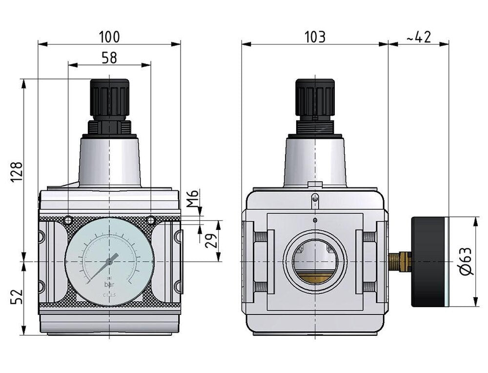Pressure Regulator G1'' 17500 l/min 0.2-6.0bar/3-87psi Aluminium Multifix 5