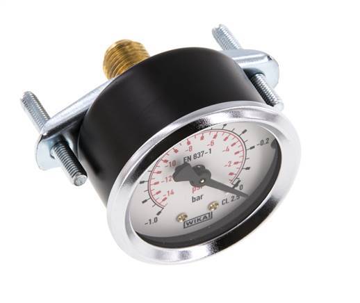 -1..0 Bar (-15..0 psi) Manometer für Schalttafelmontage Stahl/Messing 50 mm Klasse 2.5 (Halterung)