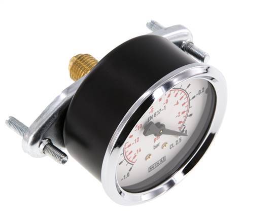 -1..0 Bar (-15..0 psi) Panel Mount Pressure Gauge Steel/Brass 63 mm Class 2.5 (Bracket)