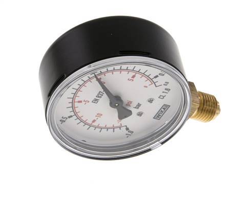 -1..0.6 Bar (-15..9 psi) Druck Manometer unter Stahl / Messing 63 mm Klasse 1.6