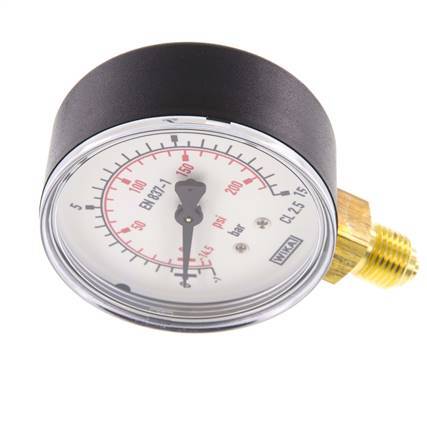 -1..15 Bar (-15..218 psi) Pressure Gauge Below Plastic/Brass 63 mm Class 2.5