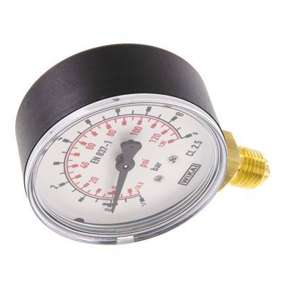 -1..9 Bar (-15..131 psi) Druck Manometer unter Kunststoff / Messing 63 mm Klasse 2.5